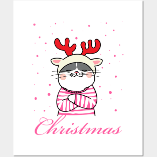 Christmas cat reindeer Posters and Art